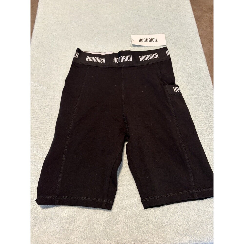Hoodrich Womens Small Black Bike Shorts Logo Waistband Biker Shorts NWT